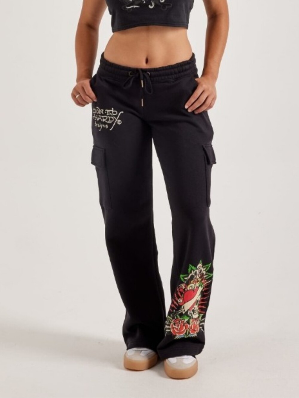 Ed Hardy Black Sweatpants with Red & Green Tattoo Graphic